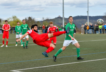 FC Rottenburg vs. SV Wurmlingen, Fussball, Bezirksliga Alb, 21. Spieltag, Saison 2023/24, 17.03.2024
Foto: Ralph Kunze, Patrick Francisco (FC Rottenburg, #23), Tor zum 1:0, Seitfallzieher