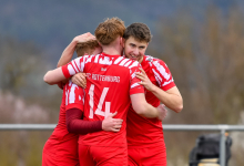 Torjubel Lennis Eberle (FC Rottenburg, #08), FC Rottenburg vs. SV Wurmlingen, Fussball, Bezirksliga Alb, 21. Spieltag, Saison 2023/24, 17.03.2024
Foto: Ralph Kunze