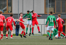 Kopfballduell Bern Kopp (FC Rottenburg, #04), FC Rottenburg vs. SV Wurmlingen, Fussball, Bezirksliga Alb, 21. Spieltag, Saison 2023/24, 17.03.2024
Foto: Ralph Kunze