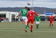 Kopfballduell, Bernd Kopp (FC Rottenburg, #04), Max Hartmann (SV Wurmlingen, #17
), FC Rottenburg vs. SV Wurmlingen, Fussball, Bezirksliga Alb, 21. Spieltag, Saison 2023/24, 17.03.2024
Foto: Ralph Kunze